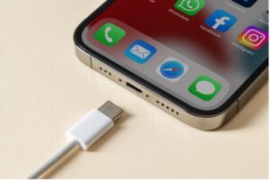 Lightning cable sitting unplugged next to an iPhone